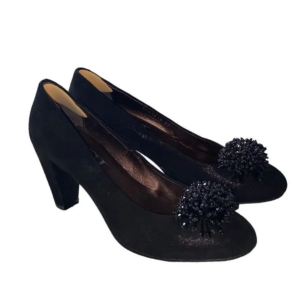 Attilio Giusti Leombruni EUC Occasion Guestwear Shoes Pumps Chunky Heel Black Su